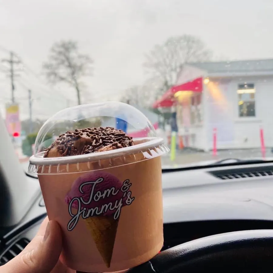 A Tom & Jimmy’s ice cream cup with chocolate sprinkles